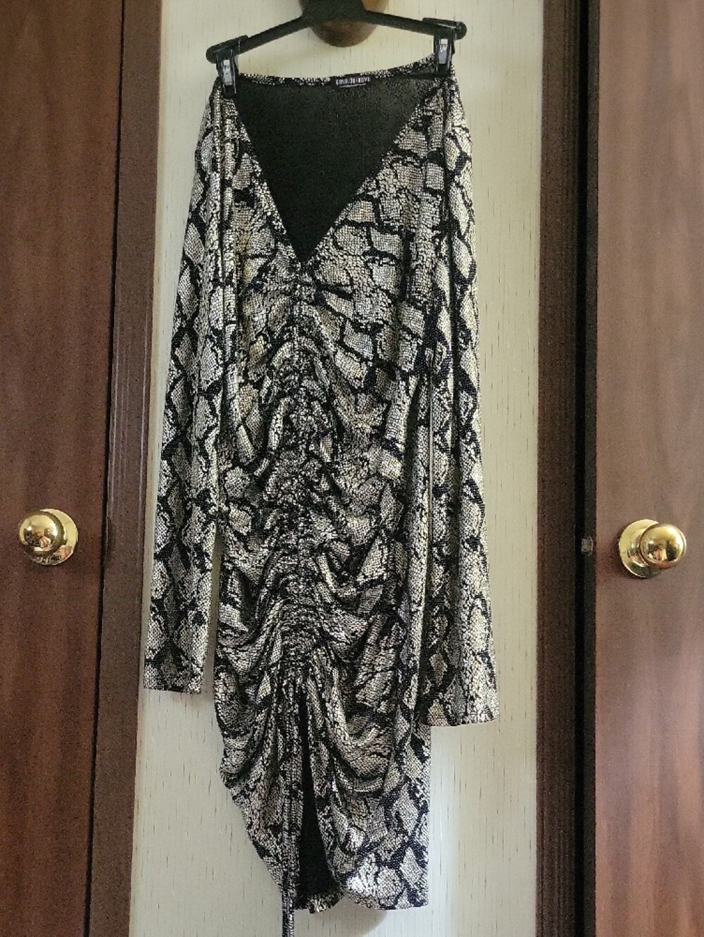 Fashion Nova Black and Silver Snakeskin Ruched Long Sleeve Dress - Picture 4 of 10